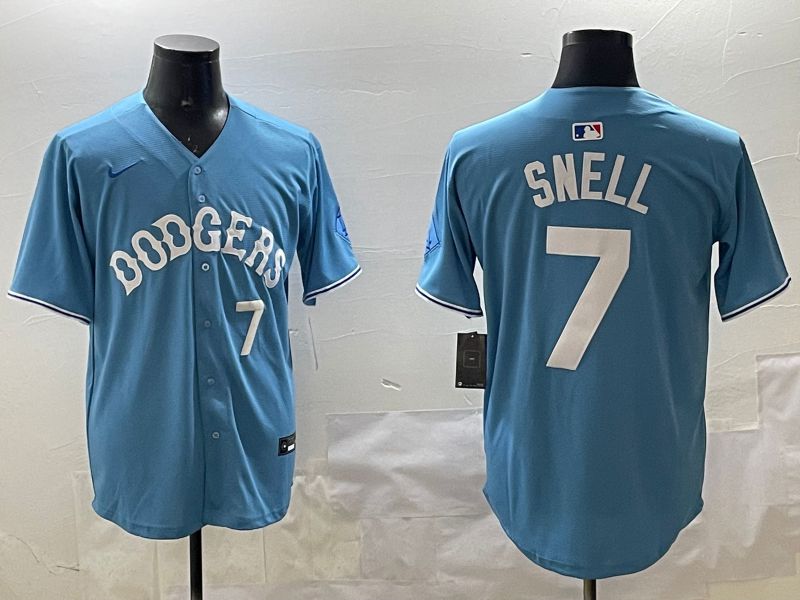 Men Los Angeles Dodgers #7 Snell Light Blue Joint Name 2025 Nike MLB Jersey style 11